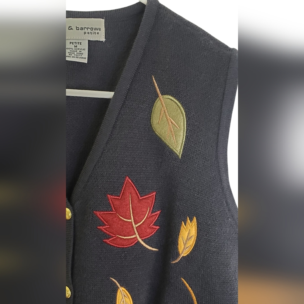 Vintage Croft & Barrow Embroidered Falling Leaves Button Sweater Vest PET M Fall - Picture 8 of 13